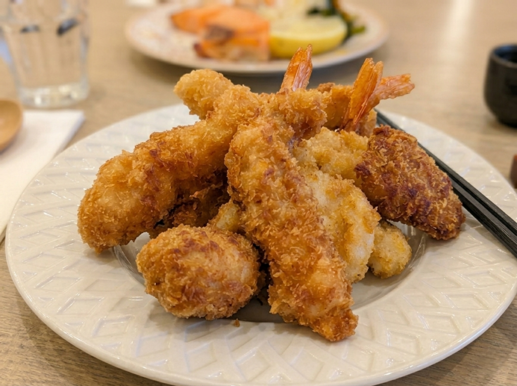 Plat de poissons et fruits de mer pannés
